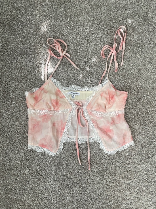 Pretty Garbage Tops - Pretty garbage Pink Tie-Dye Lace Crop Top